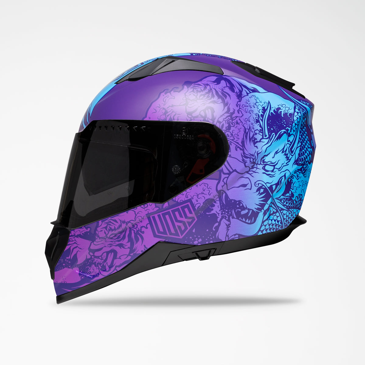 Purple motorcycle helmet, ride in style and safety!